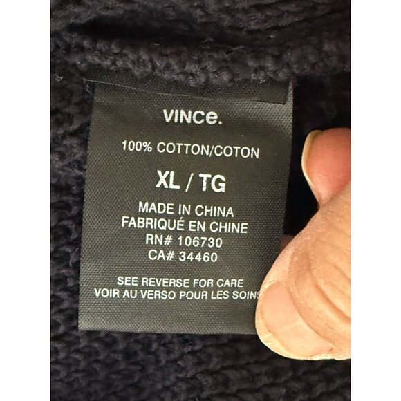 Vince Navy Blue Waffle-Knit Hooded Pullover 100% Cotton Sweater Casual Size XL - Picture 3 of 8